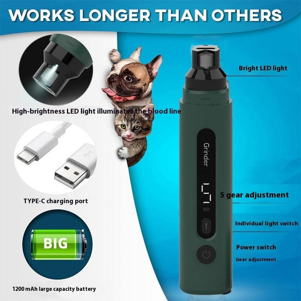 Dog Nail Grinder Electric Pet Nail Trimmers Rechargeable Cat Nail Grinders Super Quiet With 5-Speed Setting For Small Medium Large Dogs Cats Claw Care Pet Products - ELECTRONIC GADGETS