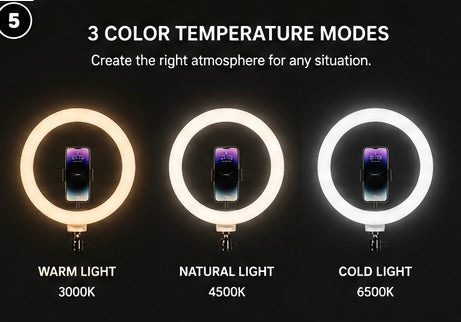 Ring light cu 3 temperaturi de culoare warm natural și cold light pentru fotografie și TikTok