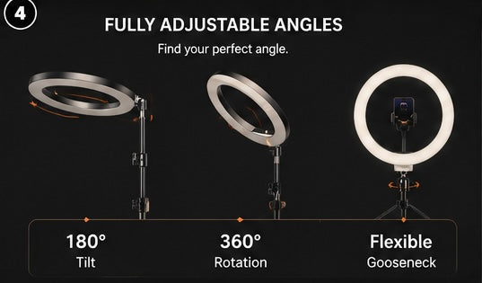 Ring light reglabil cu rotire 360 grade și suport flexibil pentru telefon