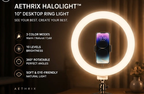 AETHRIX HaloLight 10 inch ring light cu suport pentru telefon și iluminare LED ajustabilă pentru streaming și TikTok